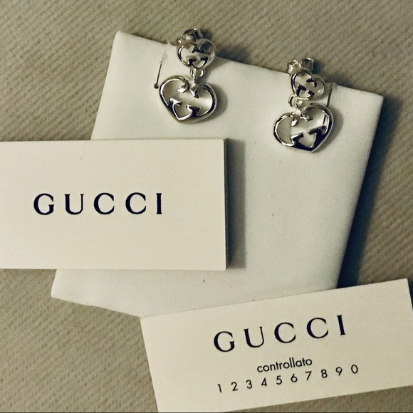 Gucci Sterling Sliver G Heart Logo Earrings💋HP😍 - Picture 7 of 8